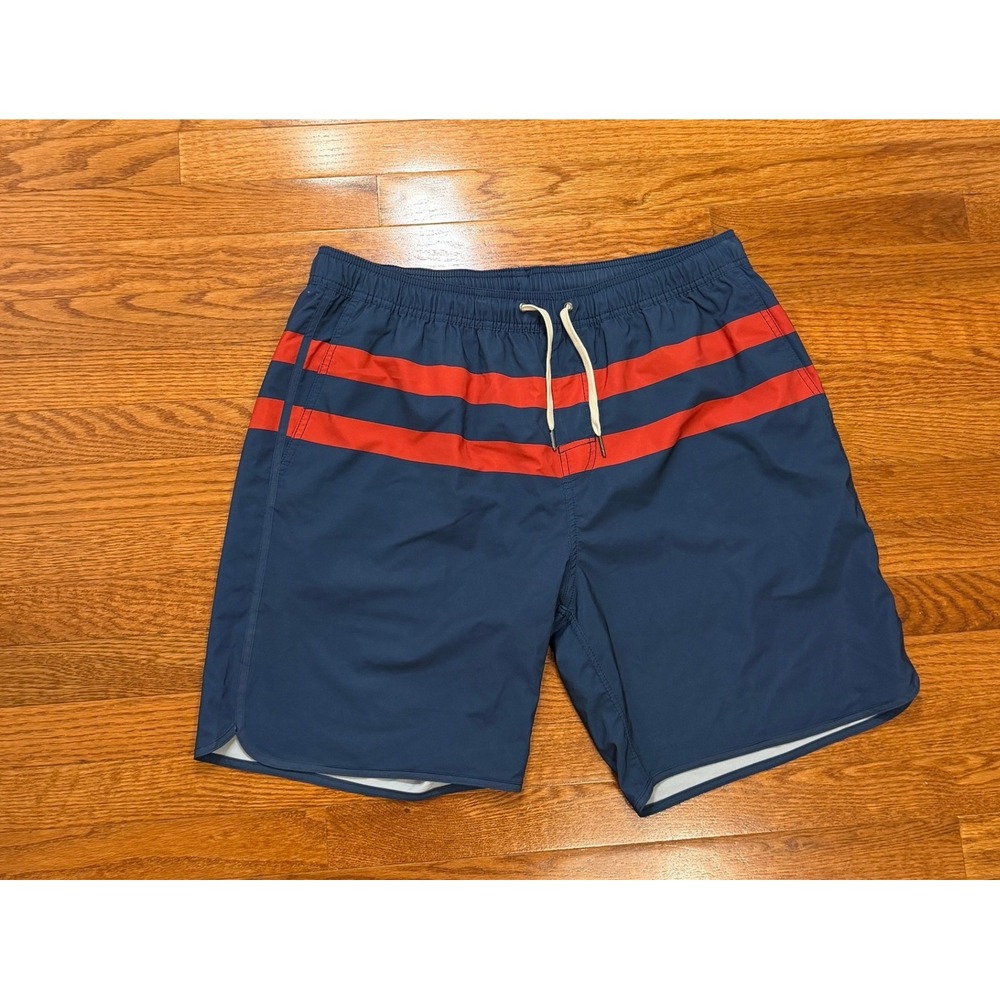 Fair Harbor Swim Trunks Shorts Mens 2XL Lined 8" Blue Red Striped Surf Beach